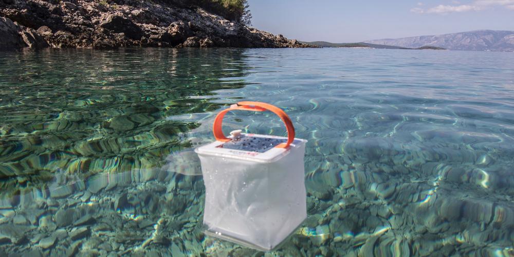 Lantern floating in water.