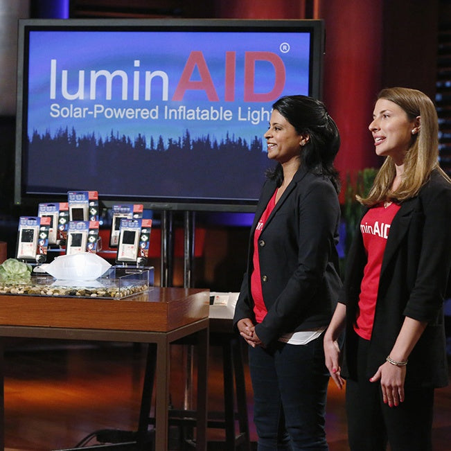 Andrea and Anna pitching luminaid on Shark Tank TV show.