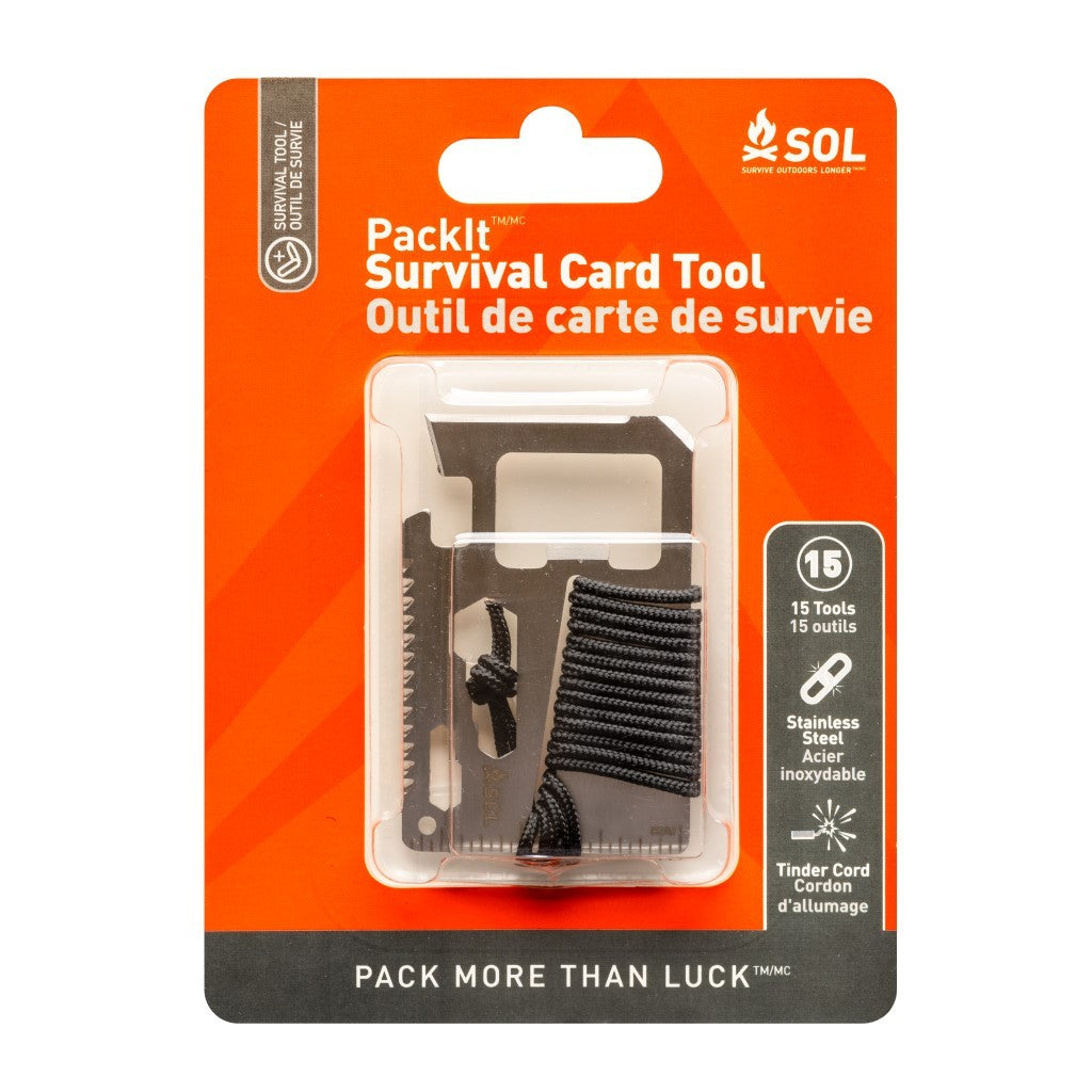 PackIt Survival Card Tool in packaging against a white background