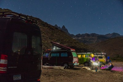 Camper vans under the starry night sky. Source: Nick Zupancich