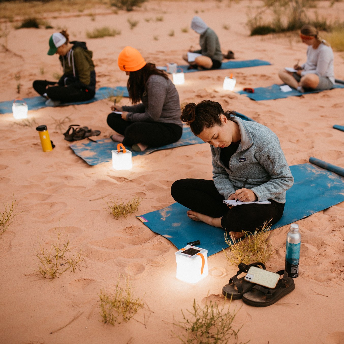 Yoga in the desert with Nova USB solar lanterns