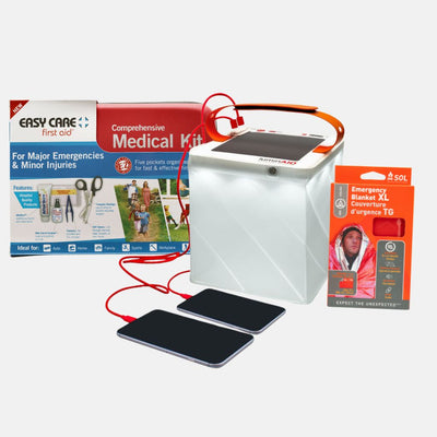 Ready for Anything Kit product image, showing the Easy Care First Aid Medical Kit, PackLite Survivor Power Lantern, and Emergency Blanket XL
