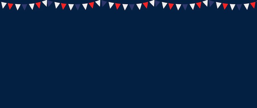 Blue background with red, white, and blue pennant banner